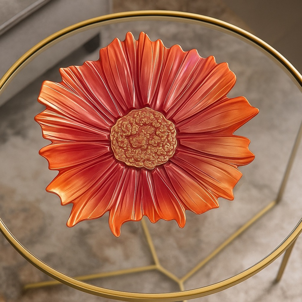 Vtg Iridescent Pink Gold Daisy Flower Frosted Bowl 15" Murano Style Art Glass - Picture 2 of 9
